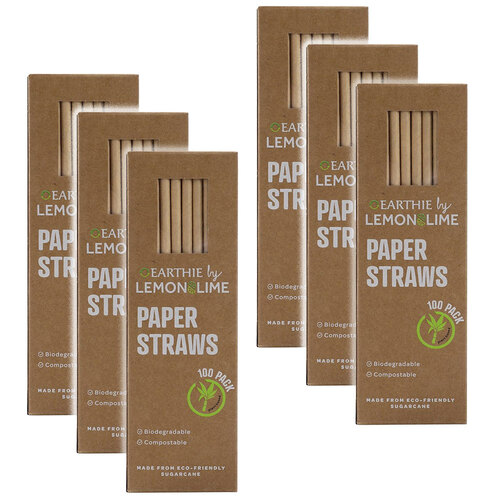 6x 100PK Lemon & Lime 20cm Paper Straws Natural 