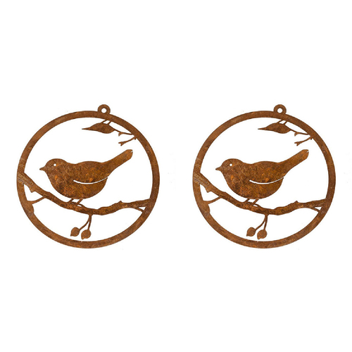 2x Garden Rust Metal 30cm Single Wren Bird Hanging Decor - Assorted