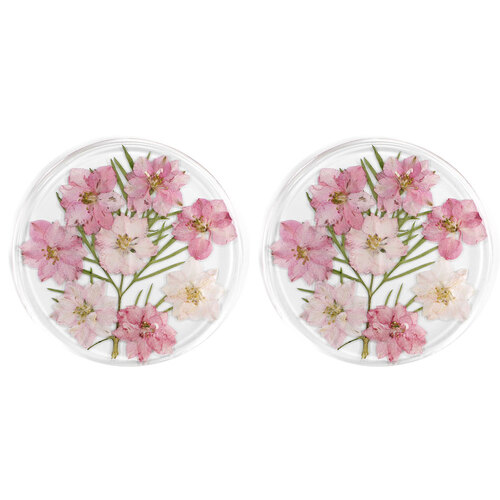 2PK Leni Handcrafted Resin Coaster Real Flower Larkspur Pink