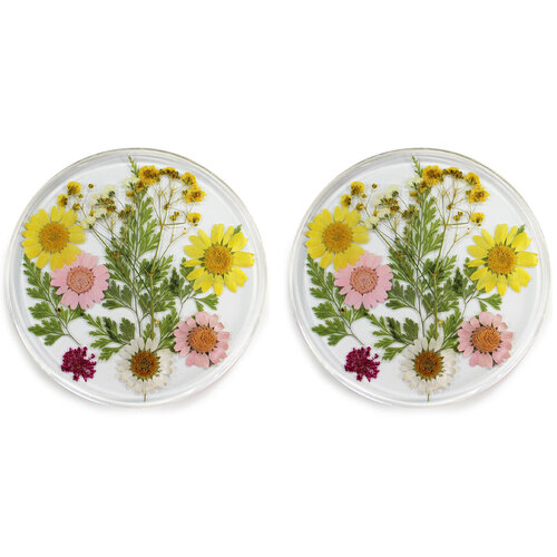 2PK Leni Handcrafted Resin Coaster Real Flower Daisy Meadow