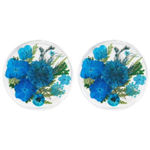 2PK Leni Handcrafted Resin Coaster Real Flower Meadow Blue