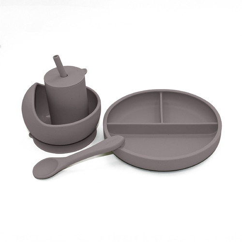 Playette Silicone Baby/Infant Feeding Set Grey 4m+