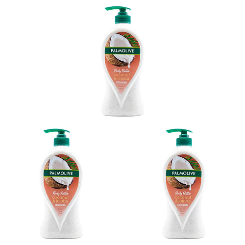 3PK Palmolive 750ml Exfoliating Bodywash Body Butter Coconut & Jojoba