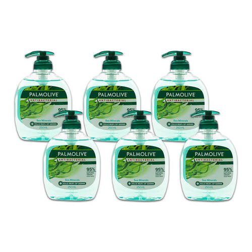 6PK Palmolive 250ml Liquid Handwash w/ Pump Anti-bacterial Sea Minerals