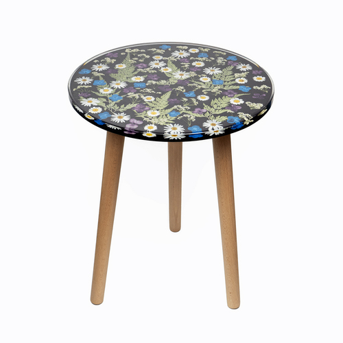 Leni Handcrafted Resin Side Table Tranquil Garden Black 40x40x51.5cm 