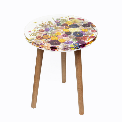 Leni Handcrafted Resin Side Table Flower Garden White 40x40x51.5cm