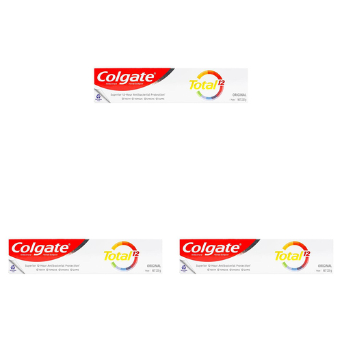 3PK Colgate 220g Fluoride Toothpaste Tube Total 12 Original Value Pack