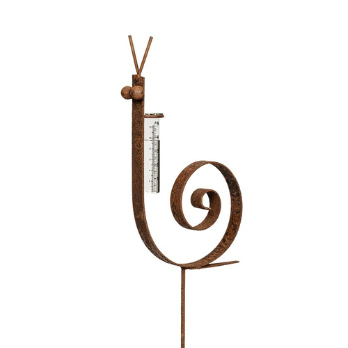 Garden Rust Metal 45cm Snail Stake Rain Gauge Outdoor Decor