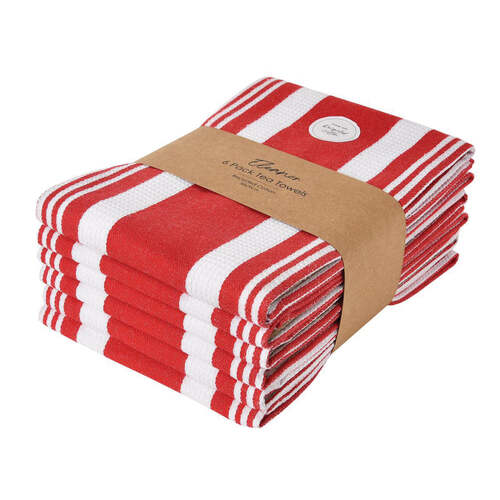 6PK J.Elliot Home Eleanor 50x70cm Cotton Tea Towel - Red