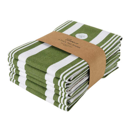 6PK J.Elliot Home Eleanor 50x70cm Cotton Tea Towel - Olive