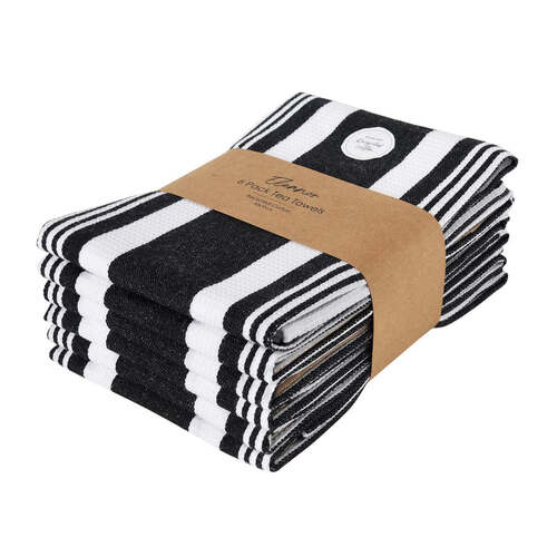 6PK J.Elliot Home Eleanor 50x70cm Cotton Tea Towel - Black