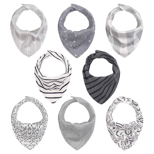 8pc The Peanutshell Cotton Bandana Baby Feeding Bib Set Greys