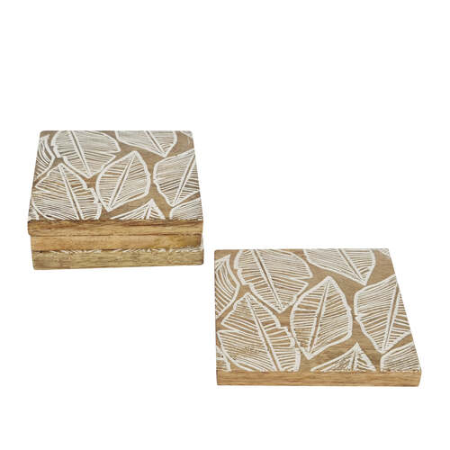 4pc J.Elliot Home Maya 10cm Mango Wood Coaster Set Square - Natural