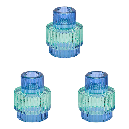 3PK Annabel Trends Jewel Pillar/Tealight Candle Holder Large - Blue