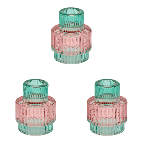 3PK Annabel Trends Jewel Pillar/Tealight Candle Holder Large - Melon