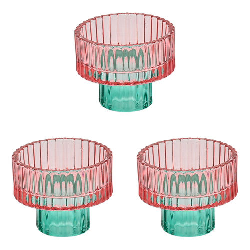 3PK Annabel Trends Jewel Pillar/Tealight Candle Holder Small - Melon