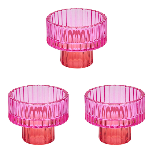 3PK Annabel Trends Jewel Pillar/Tealight Candle Holder Small - Pink