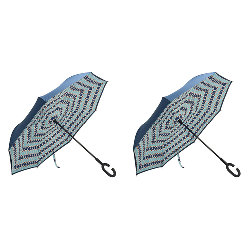 2PK Annabel Trends Reverse Umbrella Inverted 81x10cm - Blue Check