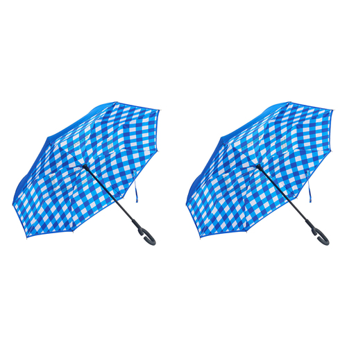 2PK Annabel Trends Reverse Umbrella Inverted 81x10cm - Cobalt Check