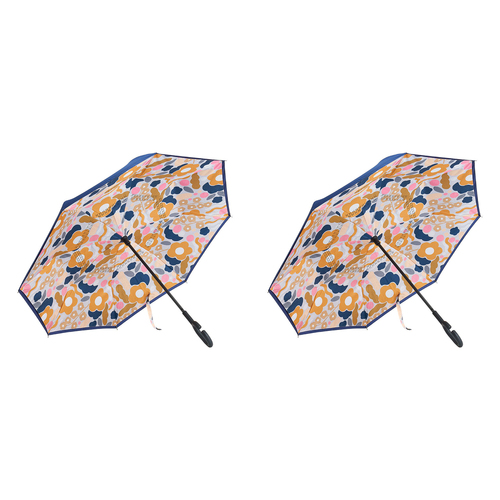 2PK Annabel Trends Reverse Umbrella Inverted 81x10cm - Floral Puzzle Mustard