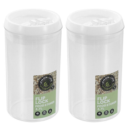 2PK Lemon & Lime Flip Lock 2.7L/23cm Food Storer Round Container w/ Lid