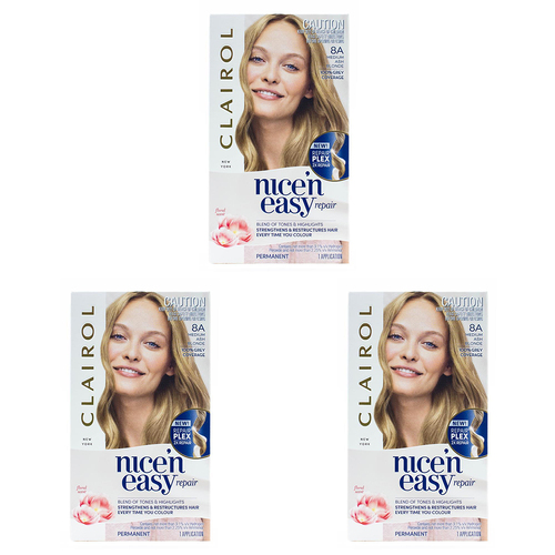 3PK Clairol Nice N Easy Permanent Hair Colour - 8A Medium Ash Blonde