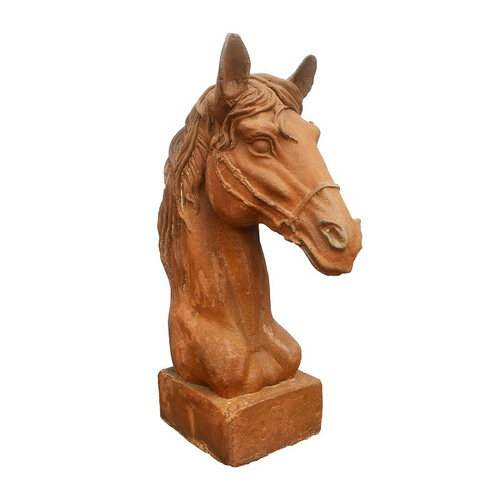 Horse Head 28cm Cast Iron w/ Base Garden Decor Medium - Brown