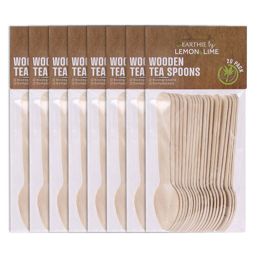 8 x 20pc Lemon & Lime Eco 11cm Wooden Tea Spoons