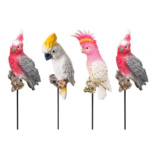 4x Cockatoo on Stick 12cm Bird Garden Decor - Assorted 