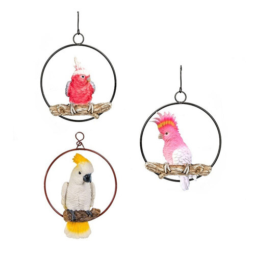 3x Cockatoo in a Ring 17cm Outdoor Ornament Decor - Assorted