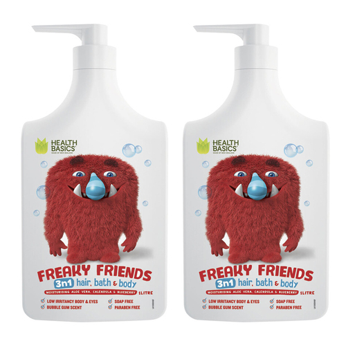 2PK Health Basics Freaky Friends Body Wash 1L Baby/Kids