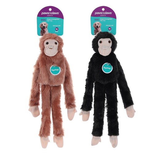 2PK Paws & Claws Orangutan Plush Pet Dog Toy Assorted