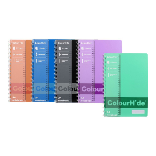 5pc Colourhide A4 Writing Notebook 240-Pages Assorted