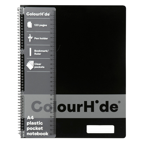 Colourhide Pocket Notebook w/ Ruler A4 120-Pages Black