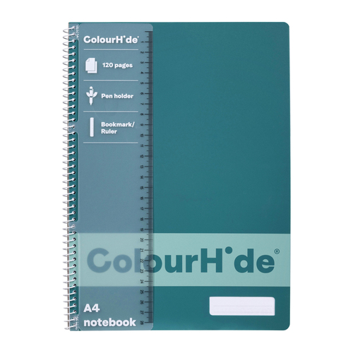 Colourhide Writing Notebook w/ Ruler A4 120 Pages Teal Green