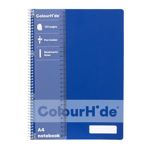 Colourhide Writing Notebook w/ Ruler A4 120 Pages Classic Blue