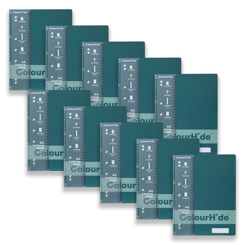 10PK Colourhide Lecture Book w/ Ruler A4 140-Pages Teal Green