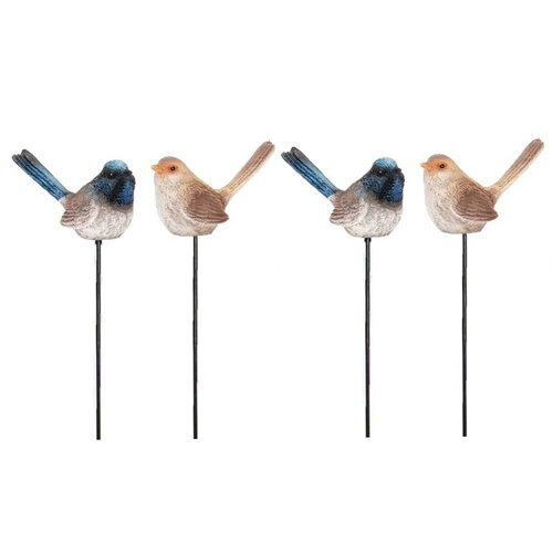 4x Fairy Wren on Stick 36.5cm Polyresin Bird Outdoor Decor - Assorted