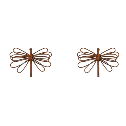 2x Wire Dragonfly 18cm Wall Mounted Rust Metal Garden Decor Small