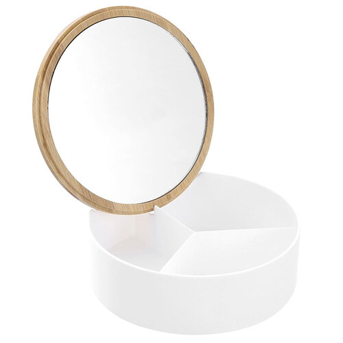 Boxsweden Bano Round 14cm Organiser Box w/ Mirror Bamboo Top