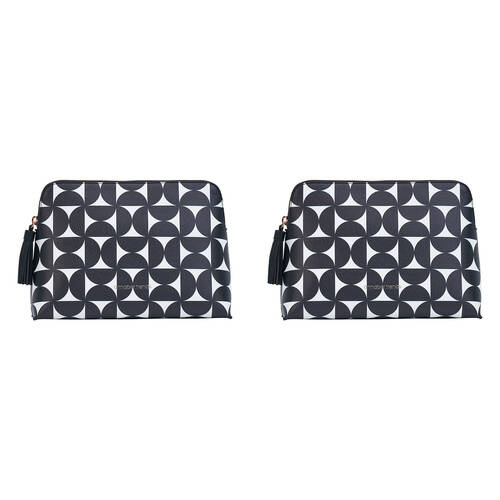 2PK Annabel Trends Vanity Bag Large 25x18cm - Black White Geometric