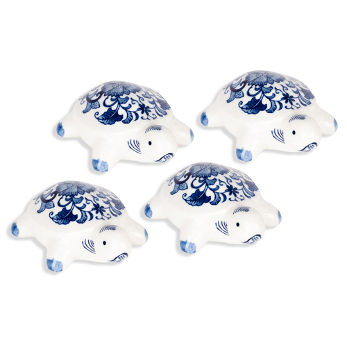 4x Floating 11.2cm Turtle Porcelain Garden Decor Medium - Blue/White