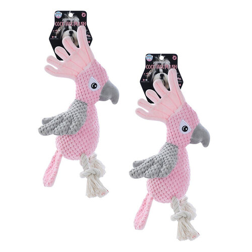 2x Paws & Claws 30cm Cockatoo Soft Plush Dog Toy w/ Squeaker - Pink