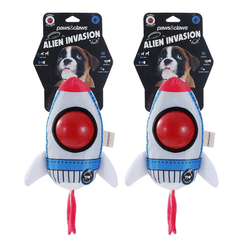 2PK Paws & Claws Alien Invasion Pet Dog Toy Rocket Ship 30x18x9cm