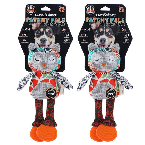 2PK Paws & Claws Patchy Pals Sensory Pet Dog Toy Owl 27.5x16x5cm