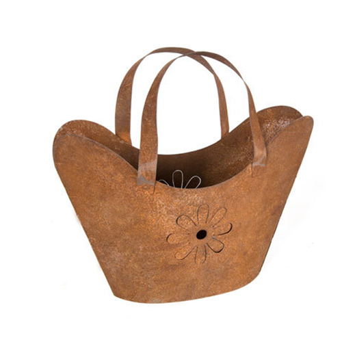 Planter Pot 25cm Metal Handbag Plant Container Small - Brown