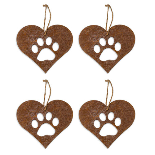 4x Hanging Rust Metal 13cm Pet Print Outdoor Decor - Small