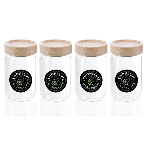 4PK Lemon & Lime Woodend Beech 200ml/10.5cm Clear Glass Spice Jar w/ Lid