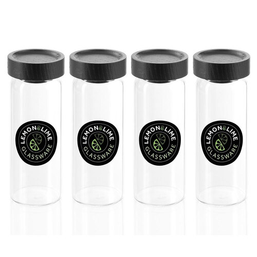 4PK Lemon & Lime Woodend Black 175ml/13.5cm Glass Spice Jar Container Clear w/ Lid