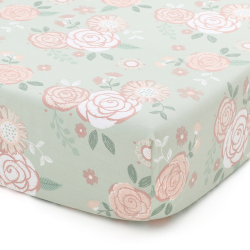 The Peanutshell 135cm Cotton Vintage Floral Cot Fitted Sheet